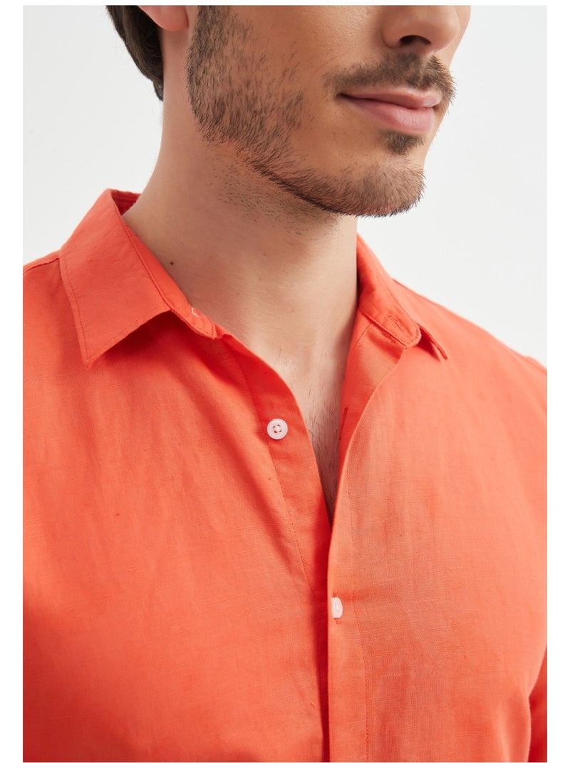 Chemise En Lin Kebello Orange - Kiabi