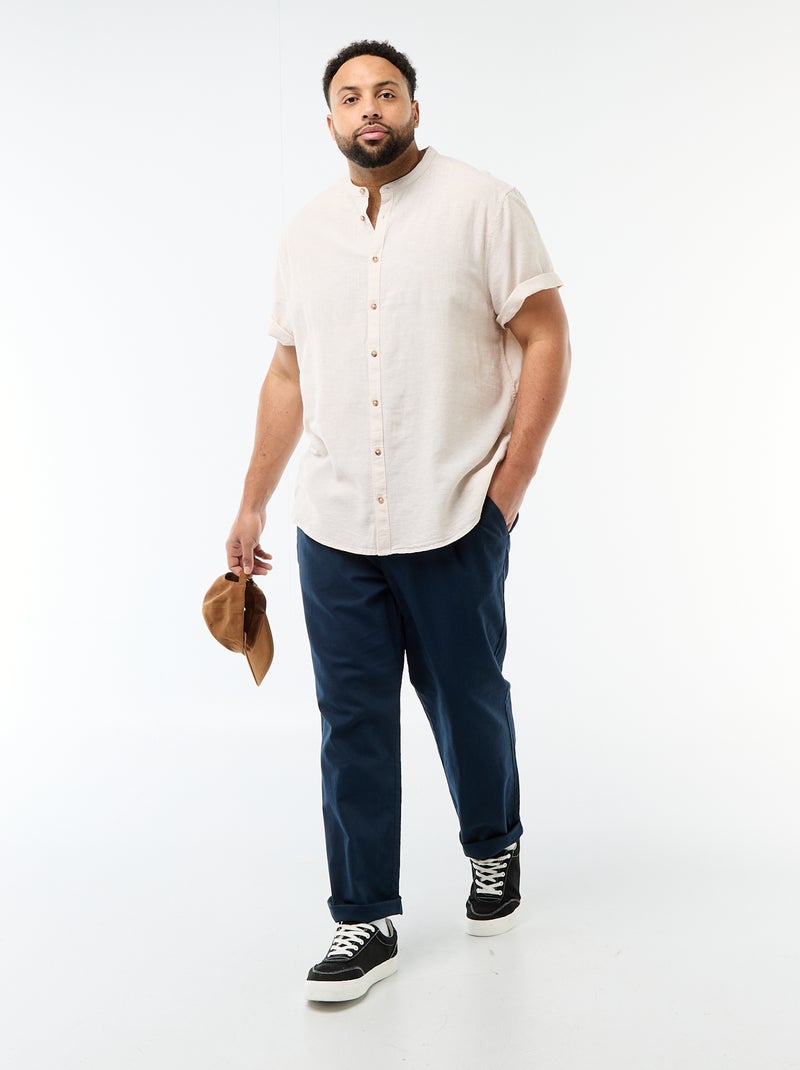 Chemise en lin mélangé à manches courtes Beige - Kiabi