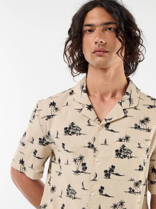 Chemise en lin mélangé à manches courtes - Kiabi