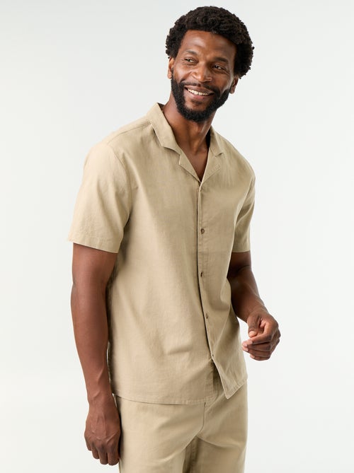 Chemise en lin mélangé à manches courtes - Kiabi