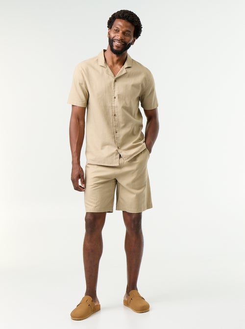 Chemise en lin mélangé à manches courtes - Kiabi