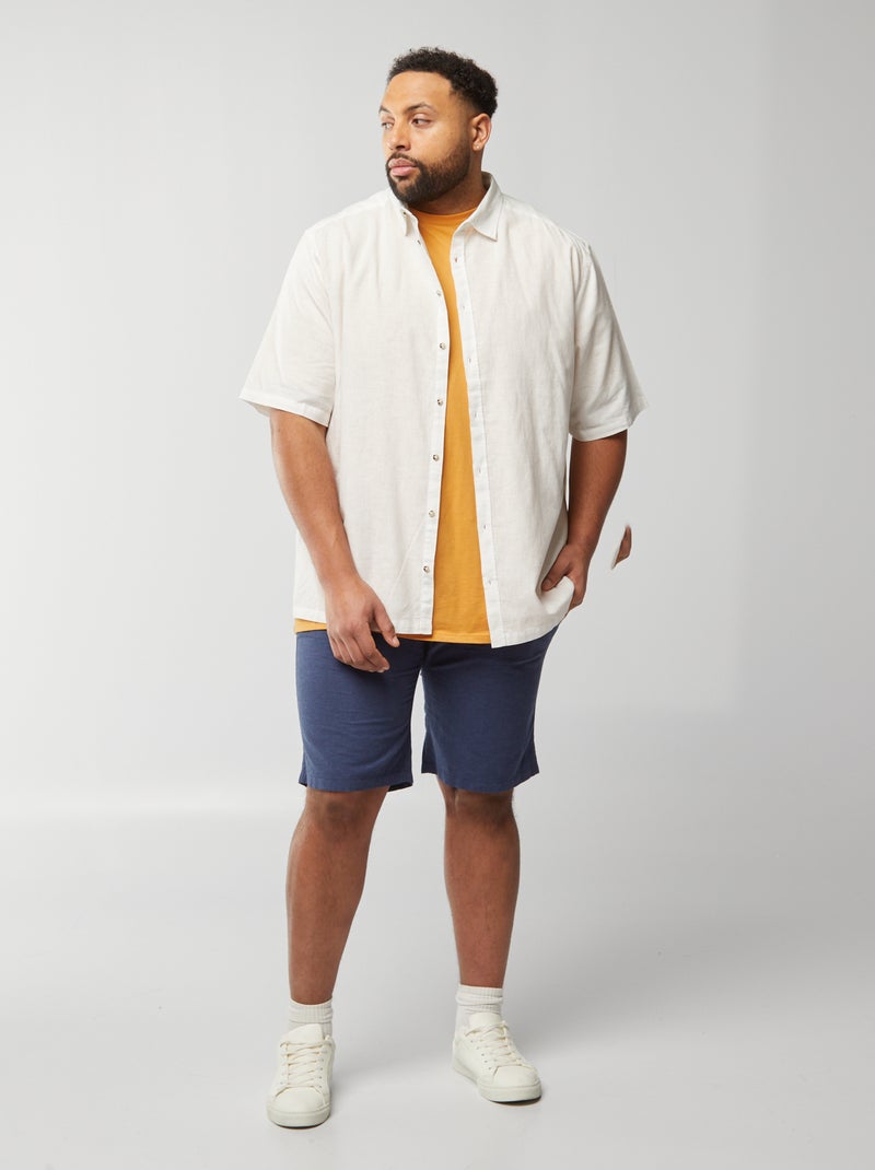 Chemise en lin mélangé à manches courtes blanc - Kiabi