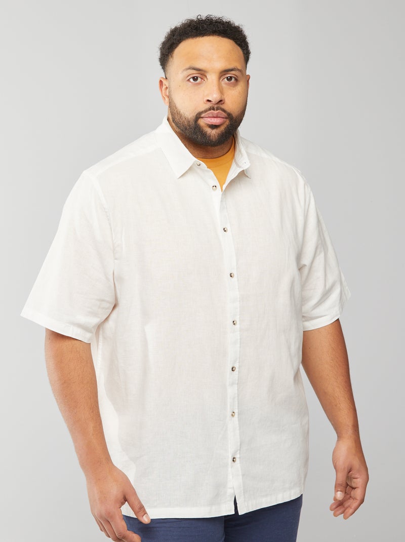 Chemise en lin mélangé à manches courtes blanc - Kiabi