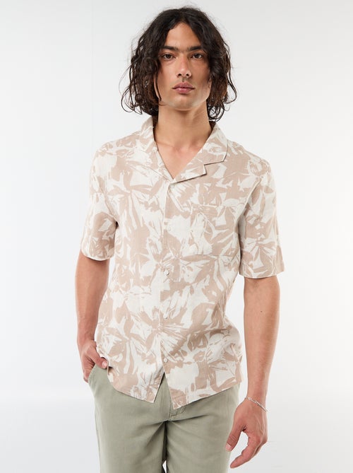 Chemise en lin mélangé à manches courtes - Kiabi