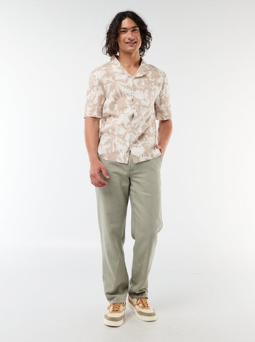 Chemise en lin mélangé à manches courtes - Kiabi