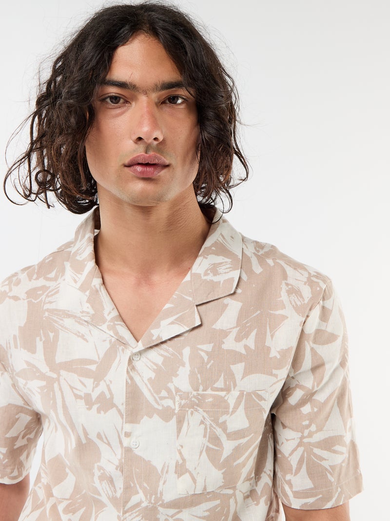 Chemise en lin mélangé à manches courtes Blanc - Kiabi