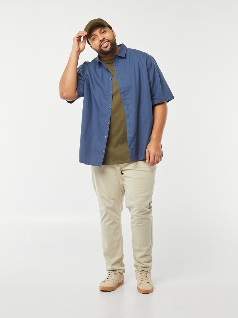 Chemise en lin mélangé à manches courtes BLEU - Kiabi