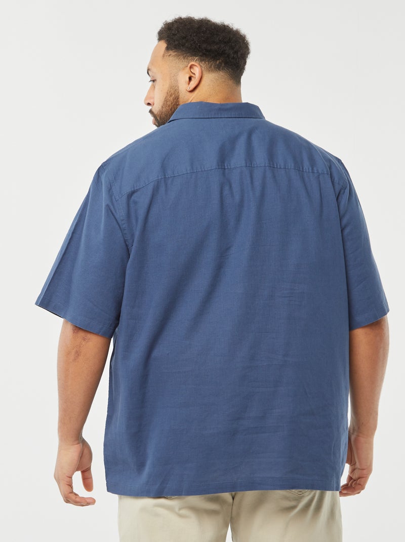 Chemise en lin mélangé à manches courtes BLEU - Kiabi