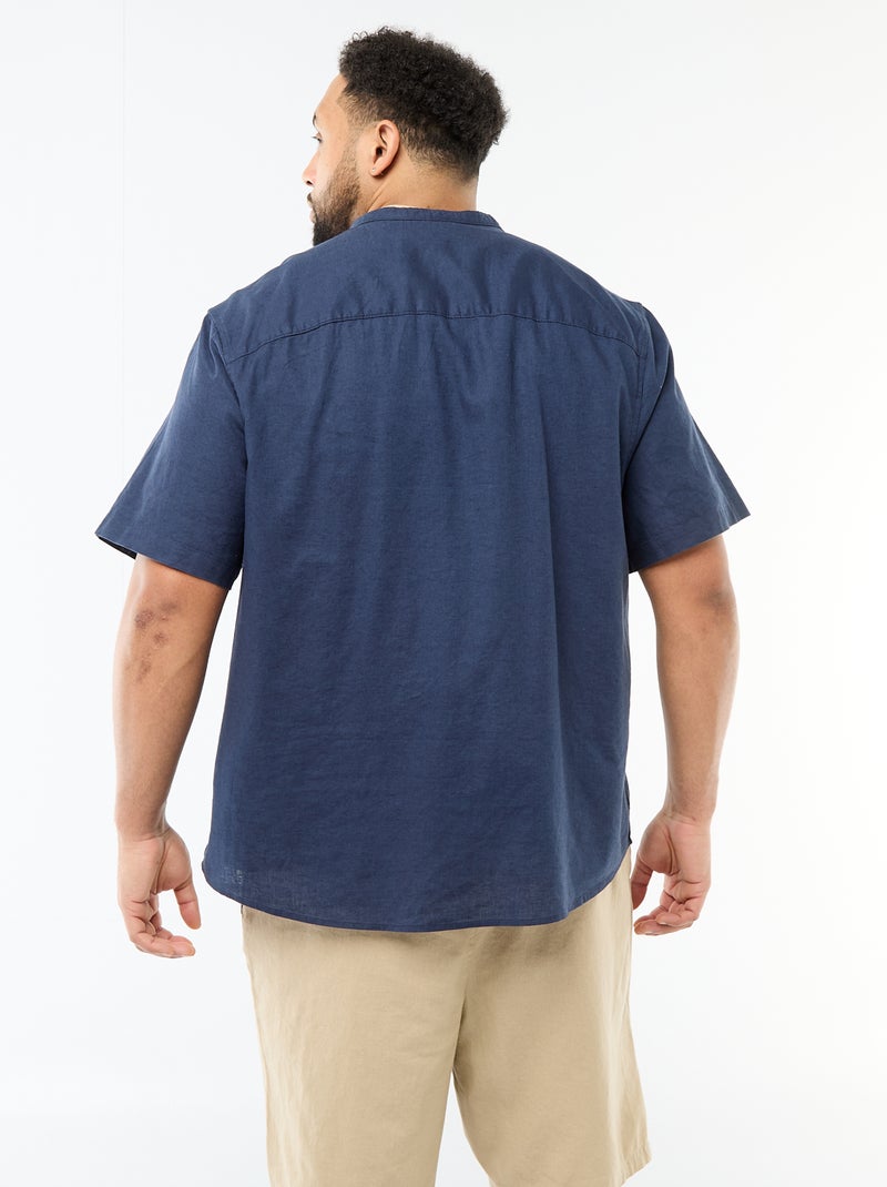 Chemise en lin mélangé à manches courtes Bleu - Kiabi