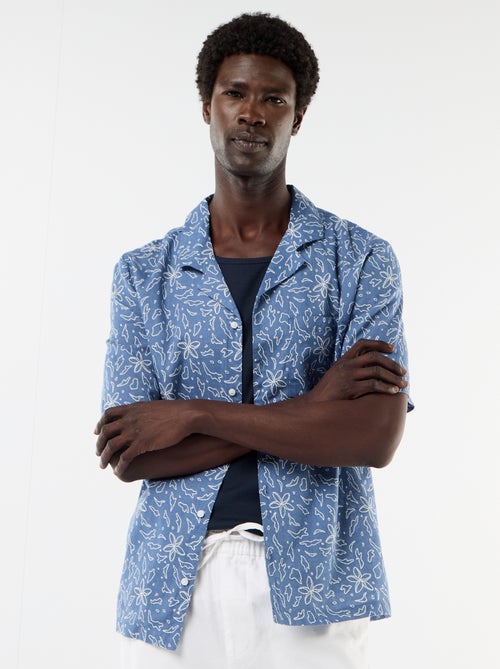 Chemise en lin mélangé à manches courtes - Kiabi