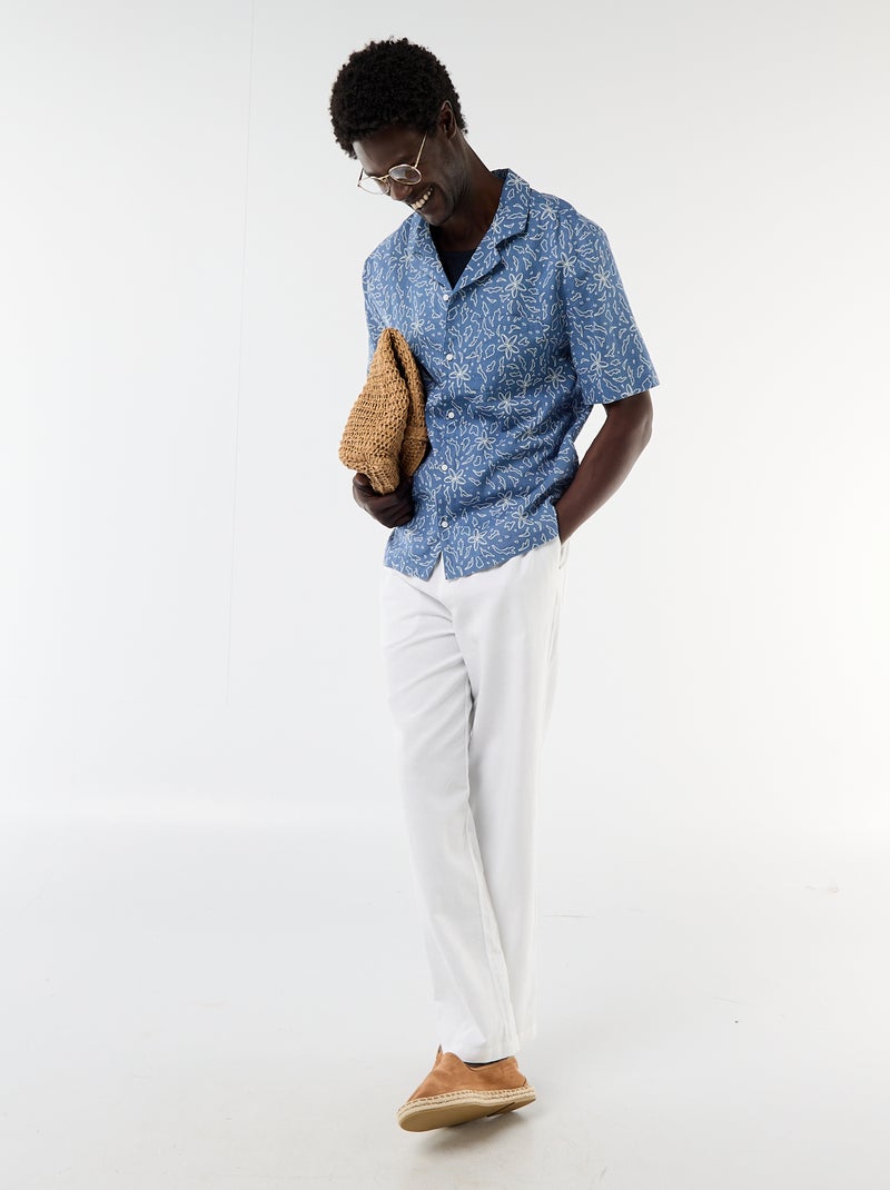 Chemise en lin mélangé à manches courtes Bleu - Kiabi