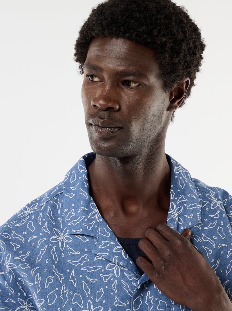 Chemise en lin mélangé à manches courtes Bleu - Kiabi