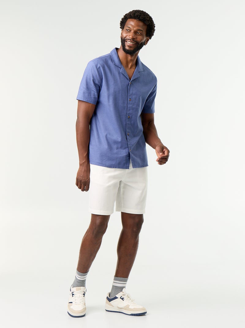 Chemise en lin mélangé à manches courtes Bleu - Kiabi