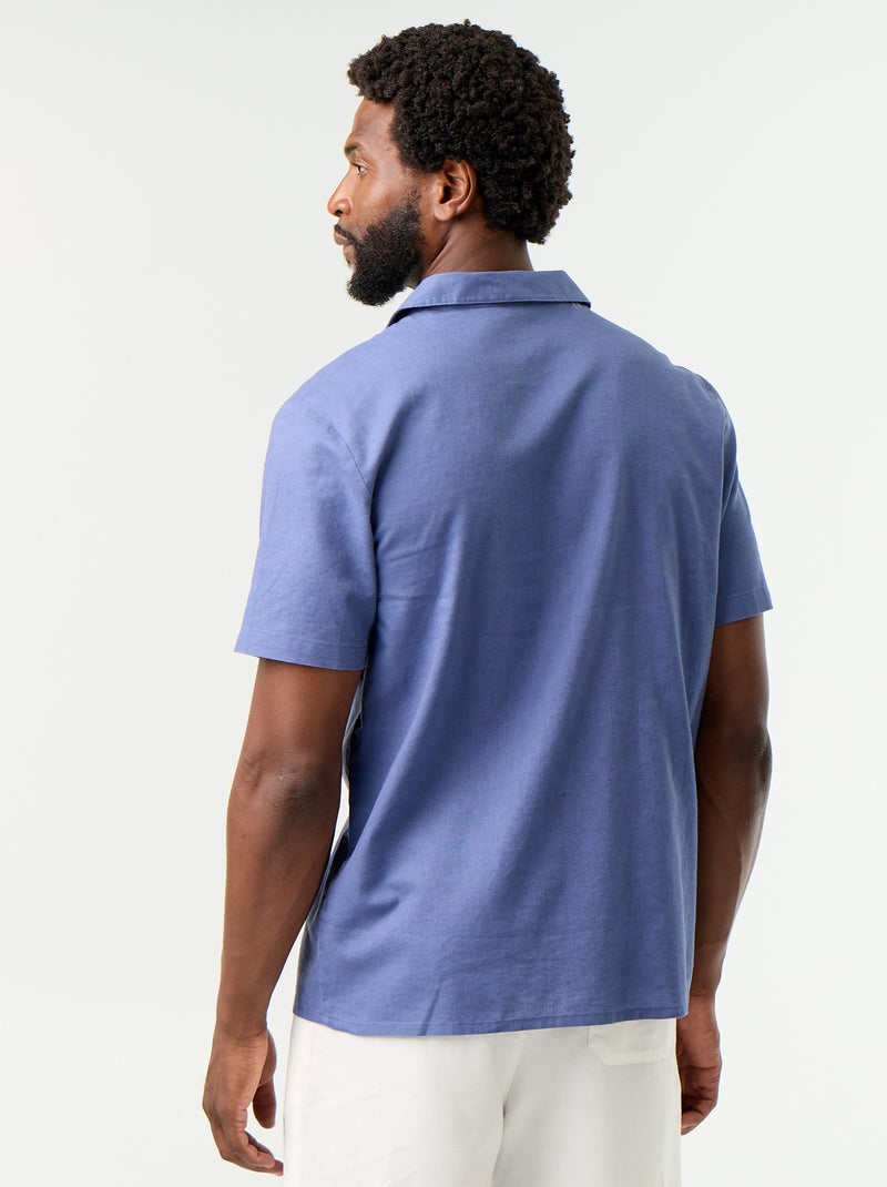Chemise en lin mélangé à manches courtes Bleu - Kiabi