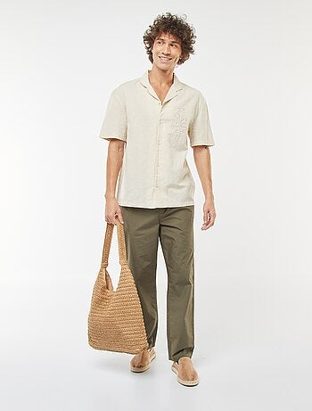 Chemise en lin mélangé à manches courtes et avec broderies