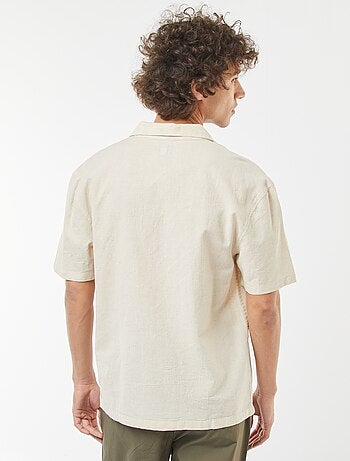 Chemise en lin mélangé à manches courtes et avec broderies