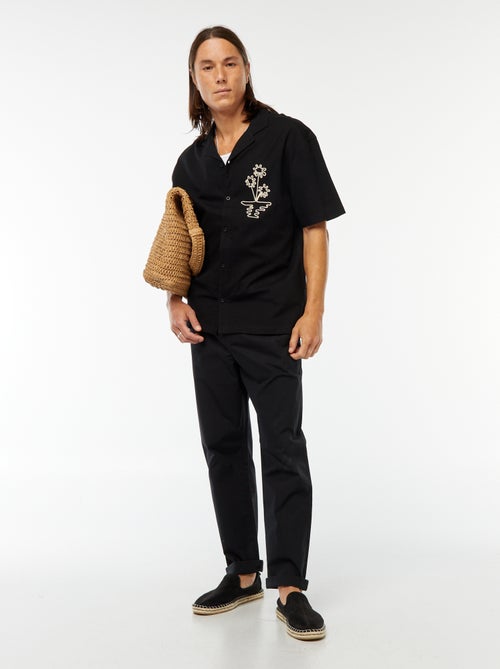 Chemise en lin mélangé à manches courtes et avec broderies - Kiabi