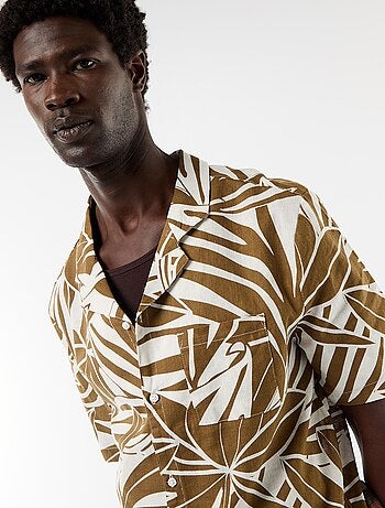 Chemise en lin mélangé à manches courtes