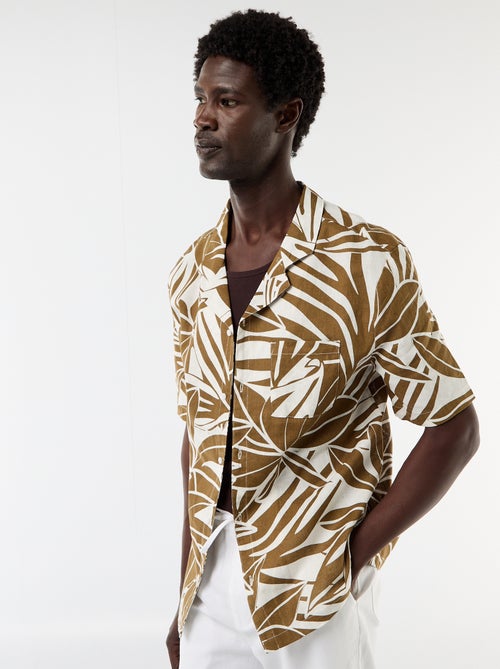 Chemise en lin mélangé à manches courtes - Kiabi