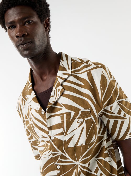 Chemise en lin mélangé à manches courtes - Kiabi