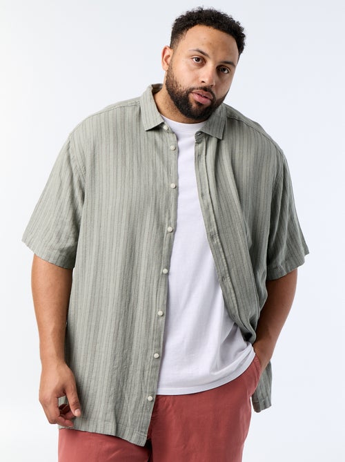 Chemise en lin mélangé à manches courtes - Kiabi