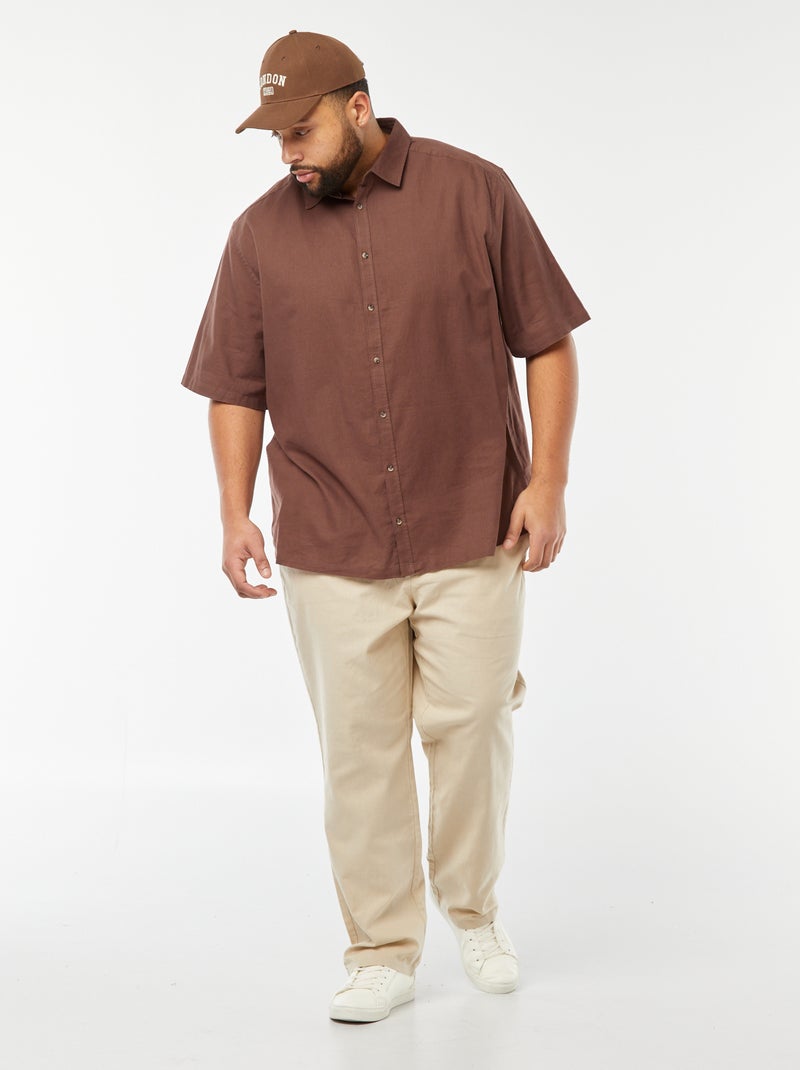 Chemise en lin mélangé à manches courtes Marron - Kiabi