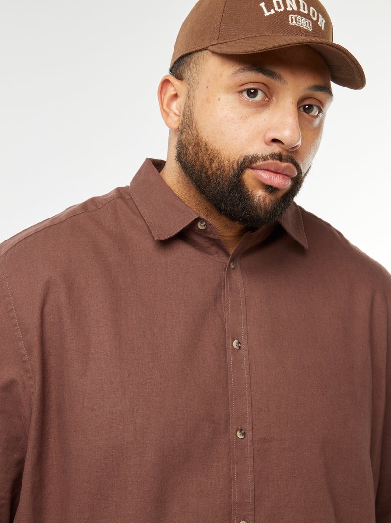 Chemise en lin mélangé à manches courtes Marron - Kiabi