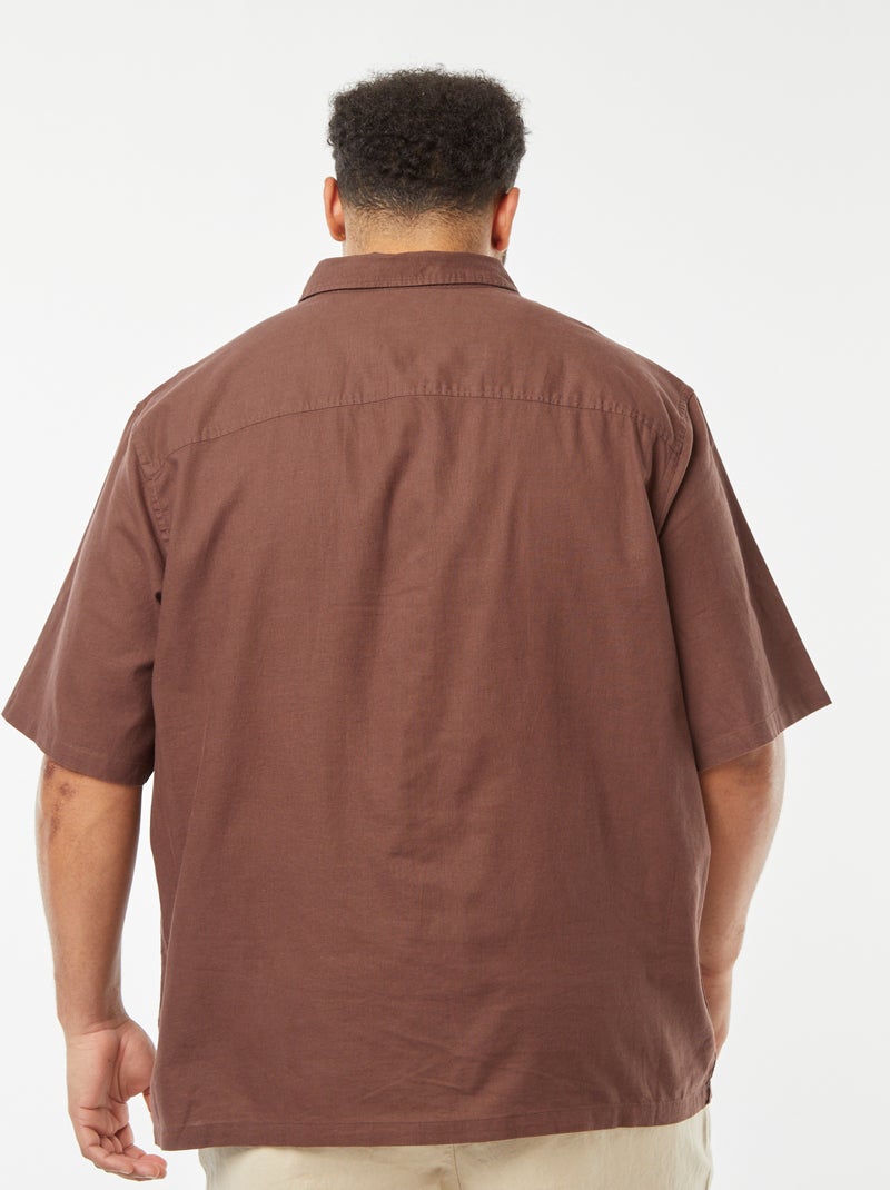 Chemise en lin mélangé à manches courtes Marron - Kiabi