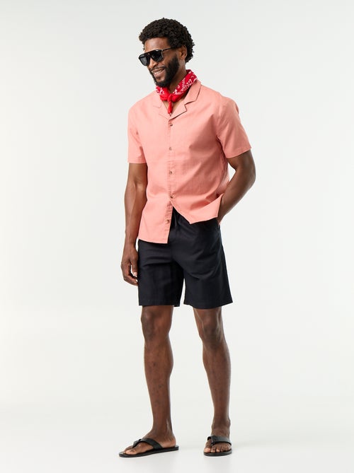 Chemise en lin mélangé à manches courtes - Kiabi