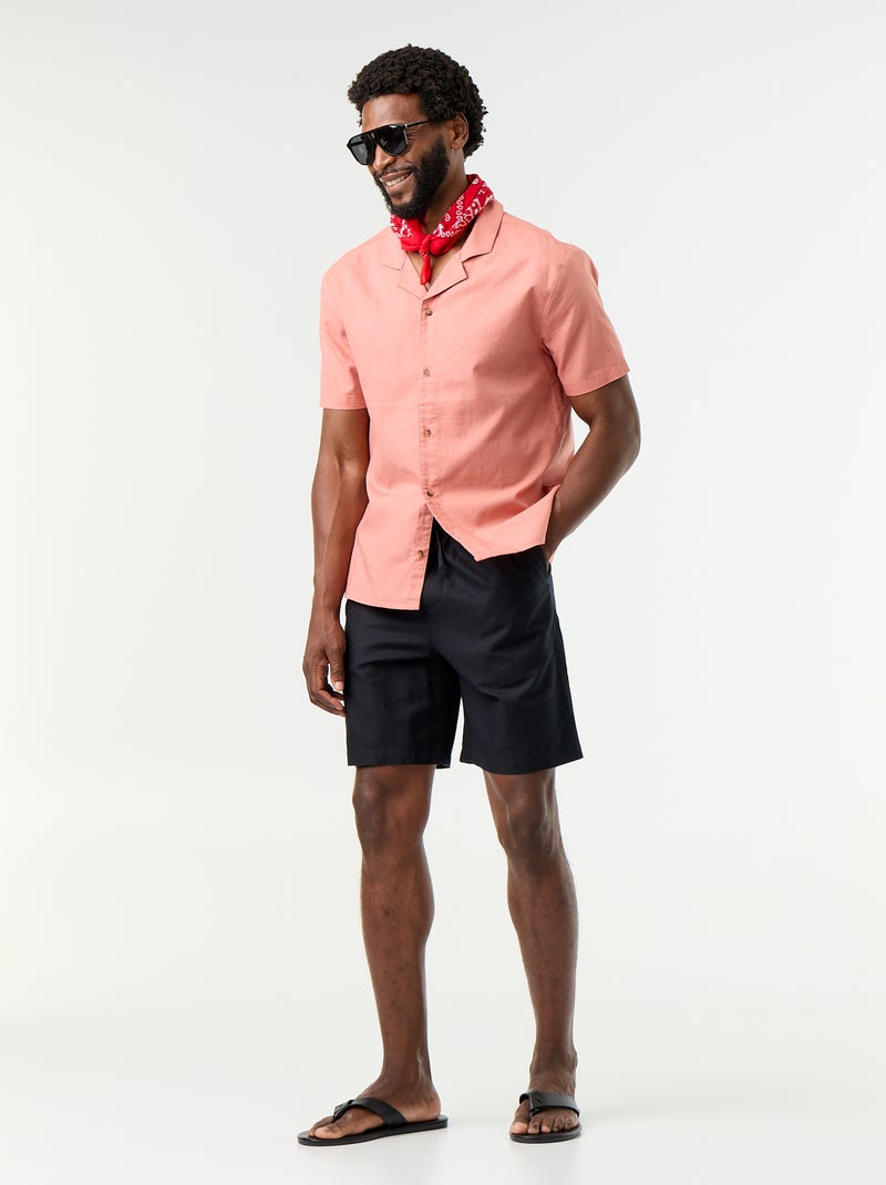 Chemise en lin mélangé à manches courtes Rose - Kiabi