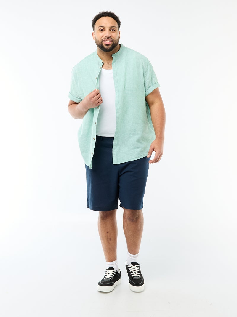 Chemise en lin mélangé à manches courtes Vert - Kiabi