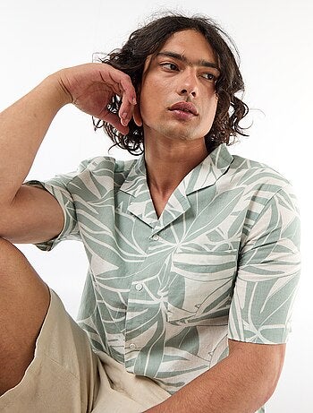 Chemise en lin mélangé à manches courtes