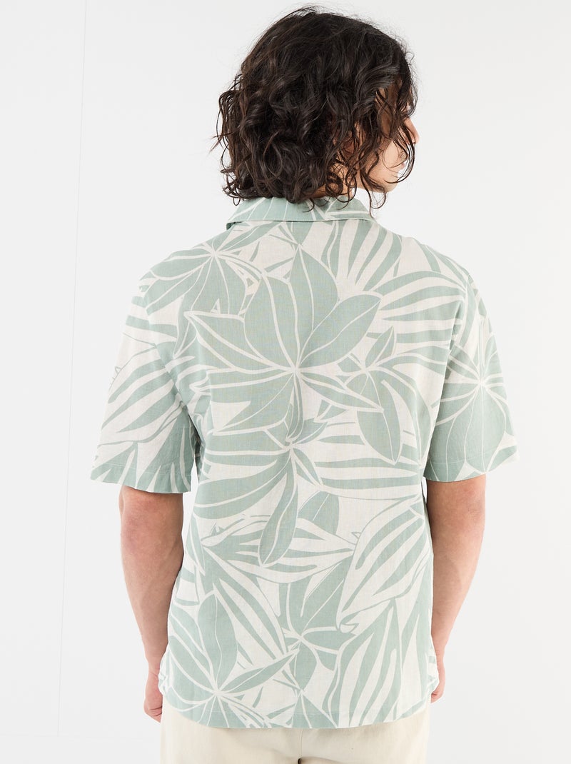 Chemise en lin mélangé à manches courtes Vert - Kiabi