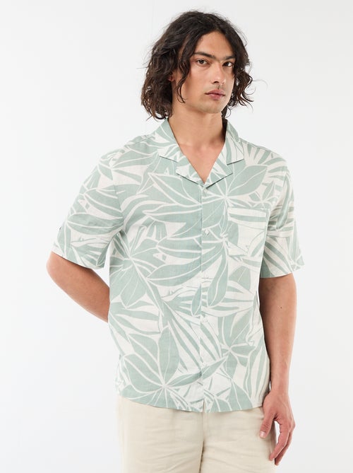 Chemise en lin mélangé à manches courtes - Kiabi