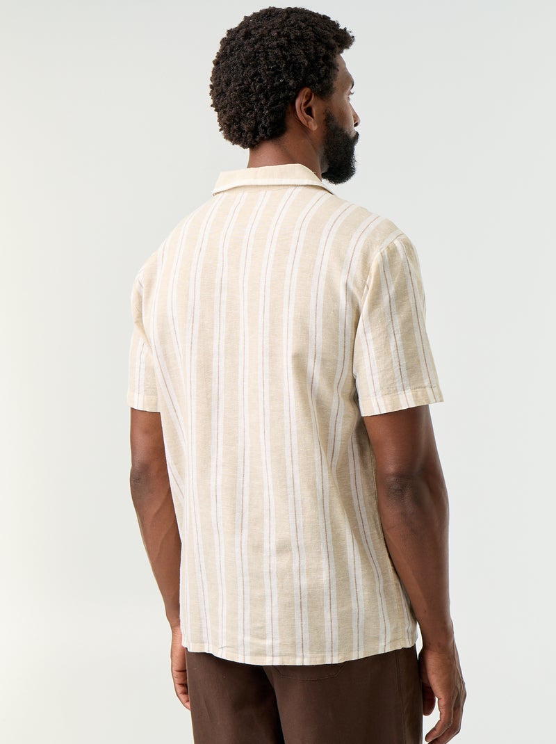 Chemise en lin mélangé à rayures Beige - Kiabi