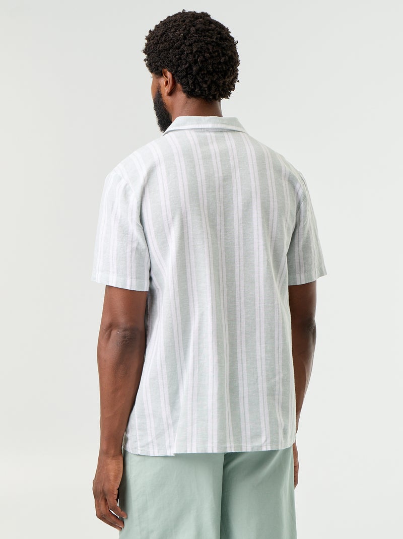 Chemise en lin mélangé à rayures Vert - Kiabi