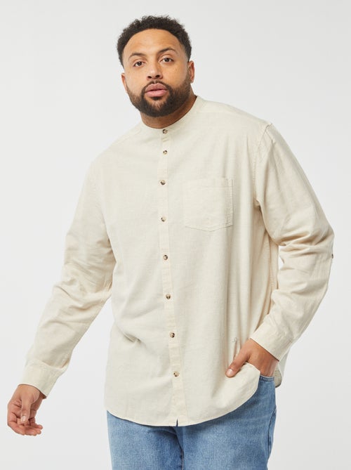 Chemise en lin mélangé avec manches longues retroussables - Kiabi
