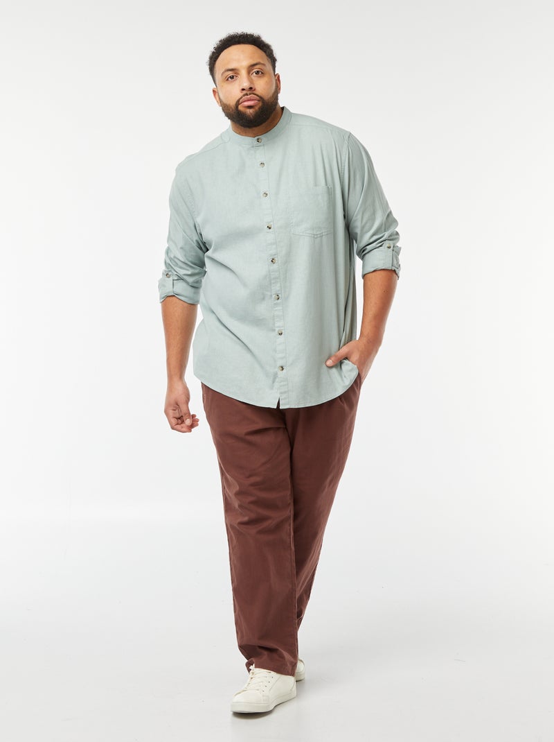 Chemise en lin mélangé avec manches longues retroussables Bleu vert - Kiabi