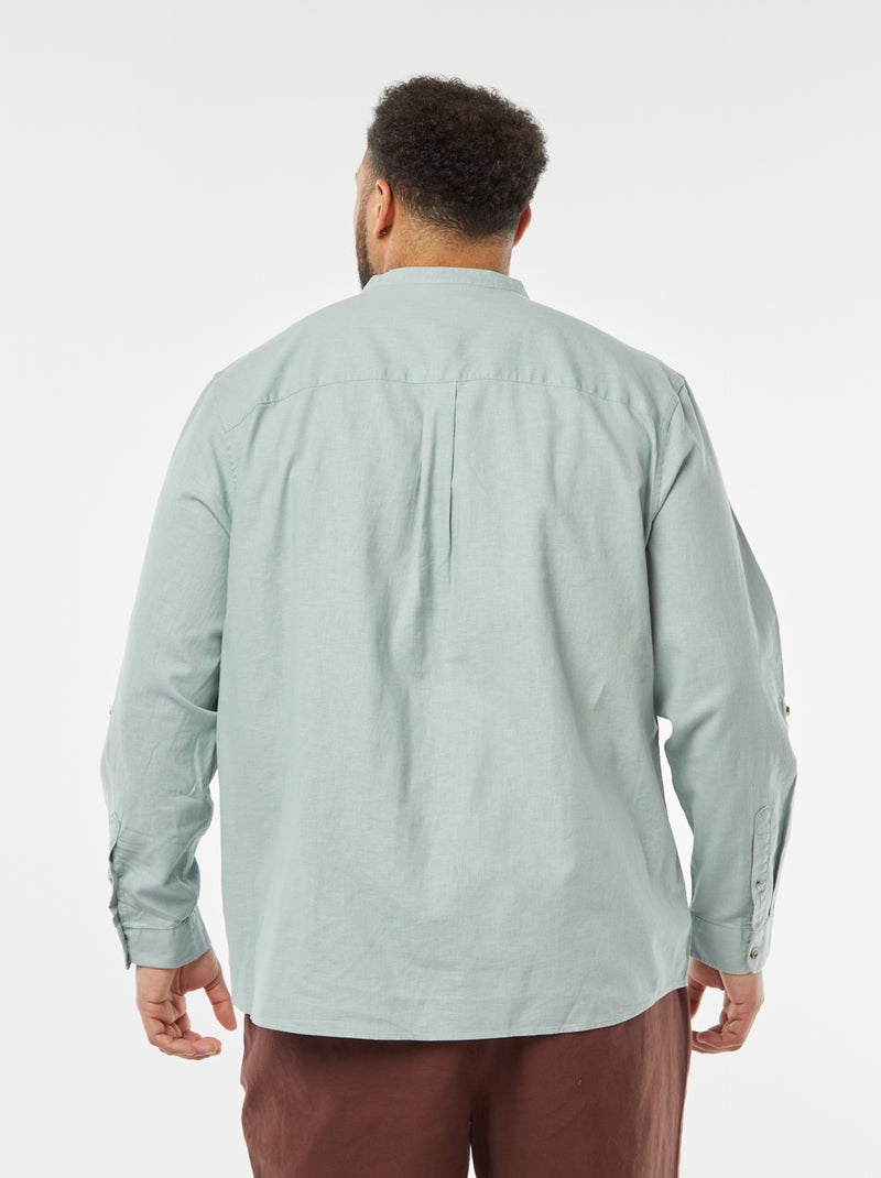 Chemise en lin mélangé avec manches longues retroussables Bleu vert - Kiabi