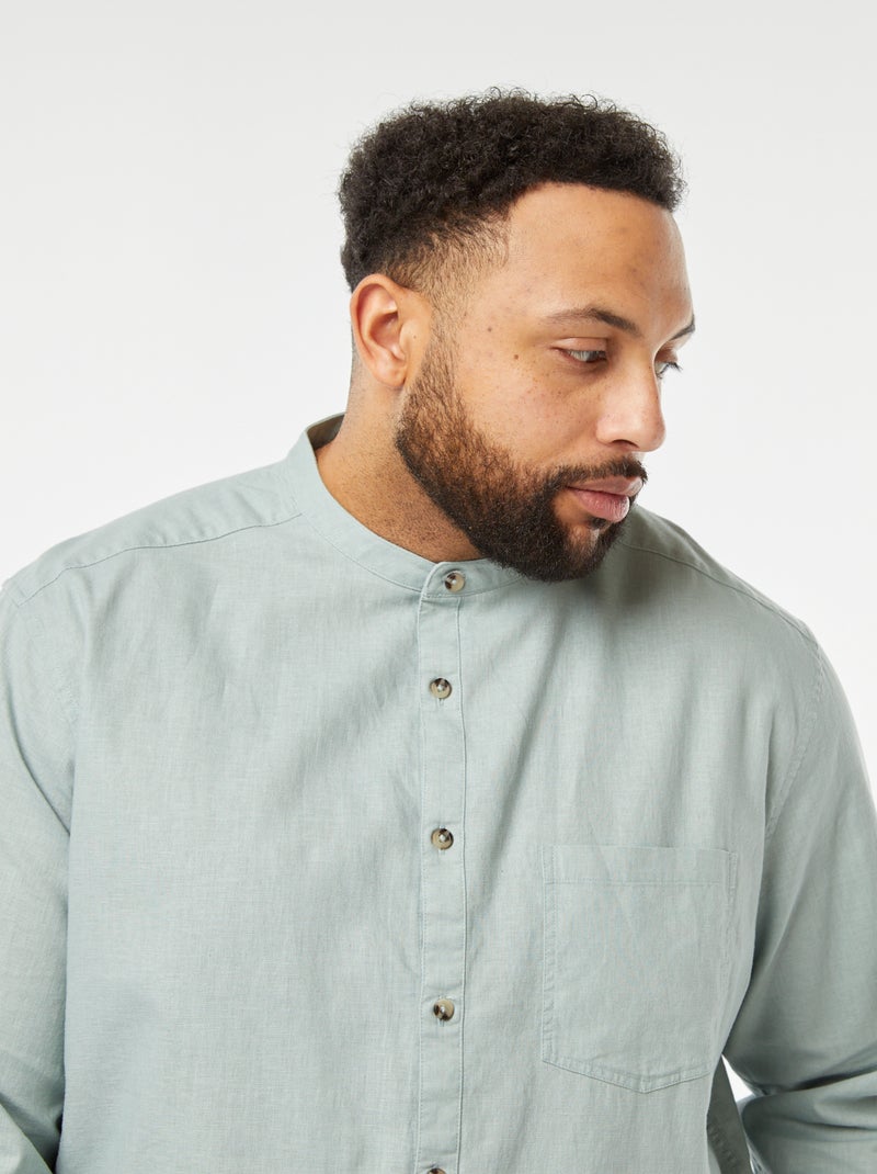 Chemise en lin mélangé avec manches longues retroussables Bleu vert - Kiabi