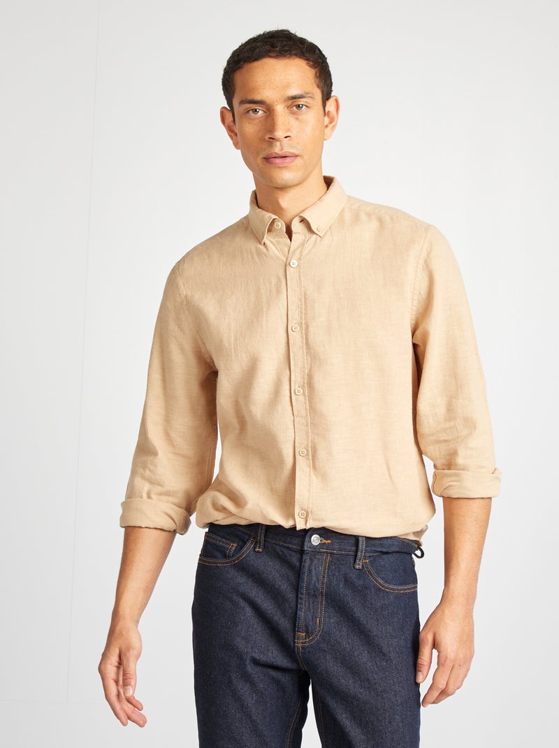 Chemise en lin mélangé Beige - Kiabi