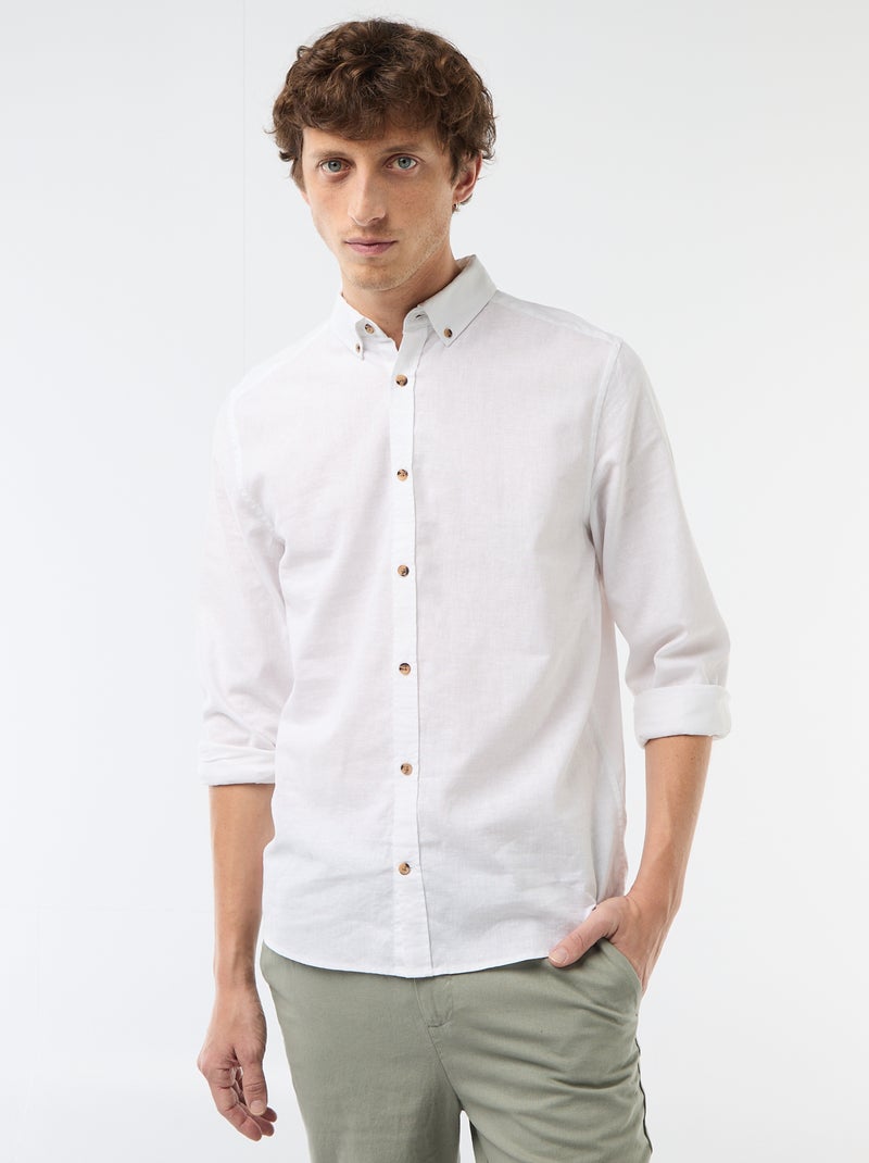 Chemise en lin mélangé Blanc - Kiabi
