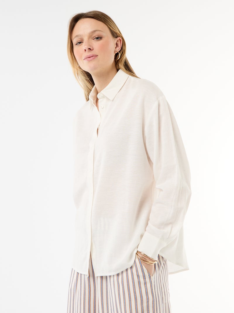 Chemise en lin mélangé Blanc - Kiabi