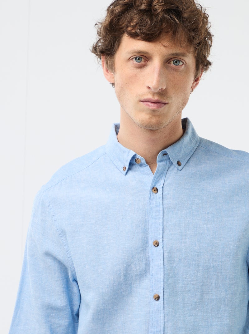 Chemise en lin mélangé Bleu ciel - Kiabi
