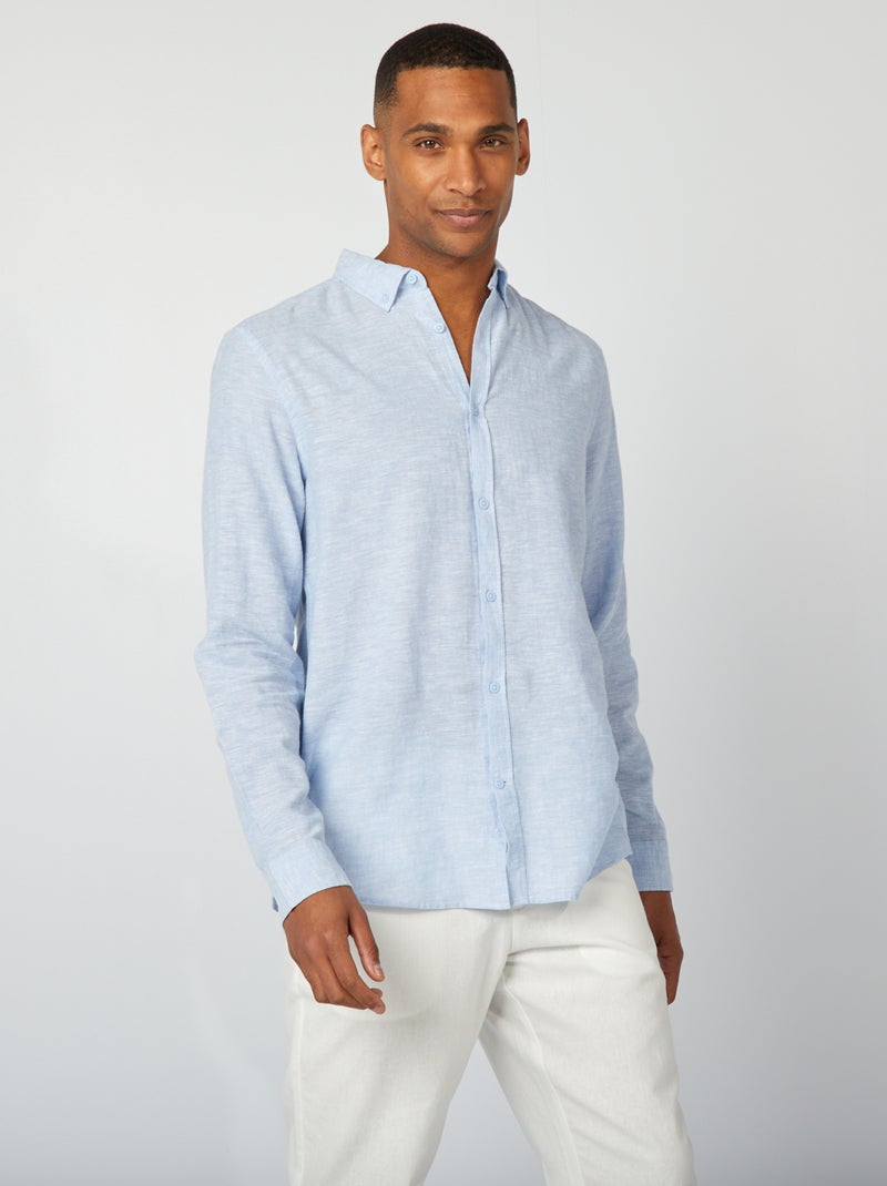 Chemise en lin mélangé BLEU - Kiabi