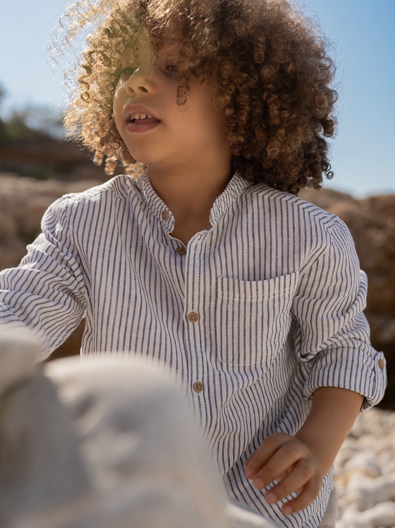 Chemise en lin mélangé Bleu - Kiabi