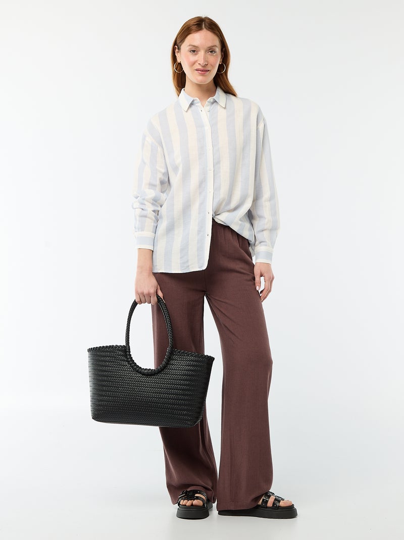 Chemise en lin mélangé Bleu - Kiabi
