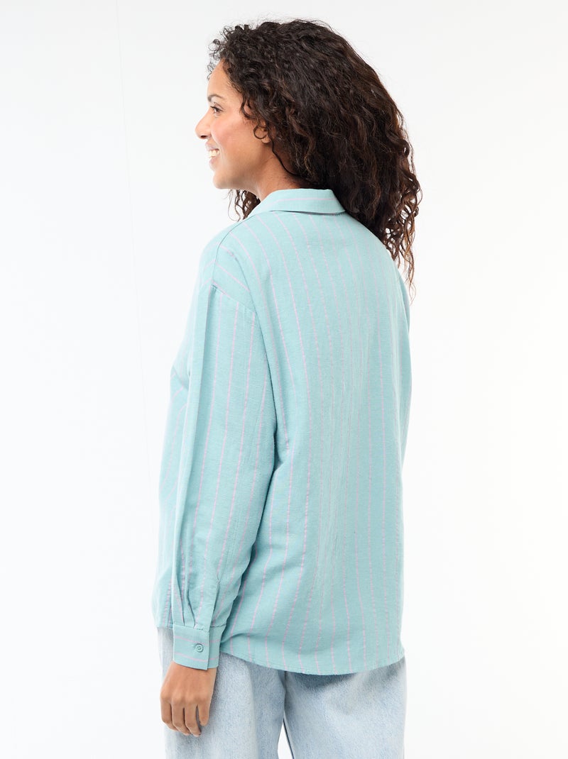 Chemise en lin mélangé Bleu - Kiabi