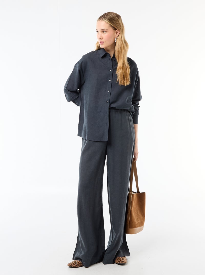 Chemise en lin mélangé Bleu - Kiabi