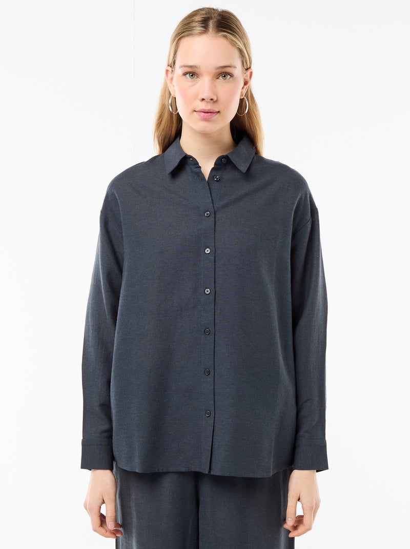 Chemise en lin mélangé Bleu - Kiabi